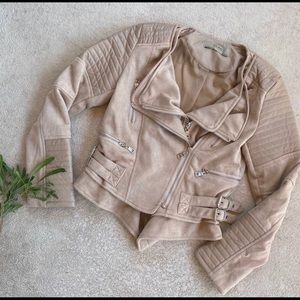 AFTF Cream Suede Buckle Moto Jacket